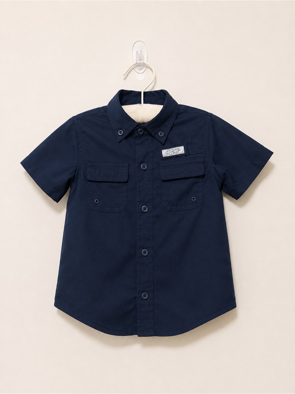 Navy Short-Sleeve Button-Up Fishing Shirt for Kids
